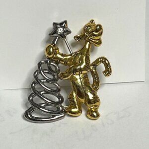 Disney Winne The Pooh Tigger Gold/Silver Tone w/Tree Pin Brooch 1"x1.5"